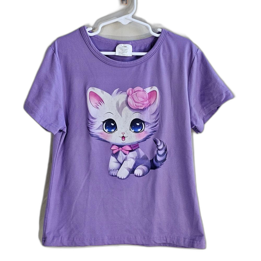 Girls' Purr-fectly Purple: Girls' Lavender Kitty Graphic Tee (0078)
